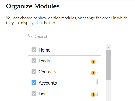 Zoho CRM Organize Modules