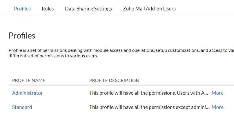 Zoho CRM Profiles